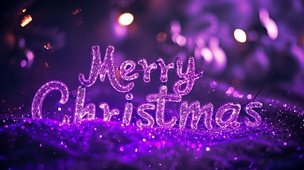 Image showing Violet LED Merry Christmas concept creative horizontal art poster.