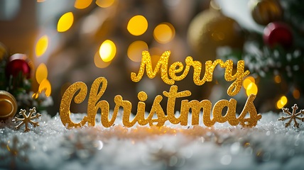 Image showing Yellow Merry Christmas concept creative horizontal art poster.