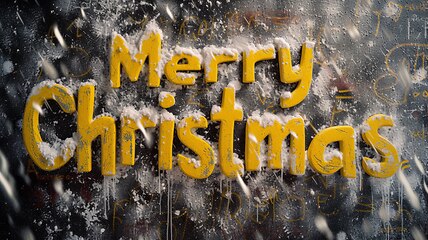 Image showing Yellow Marble Merry Christmas concept creative horizontal art poster.