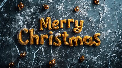 Image showing Yellow Marble Merry Christmas concept creative horizontal art poster.