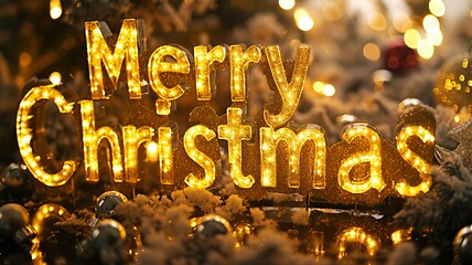 Image showing Yellow Glass Merry Christmas concept creative horizontal art poster.