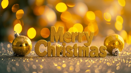 Image showing Yellow Glossy Surface Merry Christmas concept creative horizontal art poster.