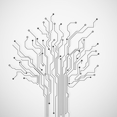Image showing Circuit, motherboard and tree for graphic on background with connection, networking or information technology. Data science, digital transformation and futuristic link for speed, iot or web highway