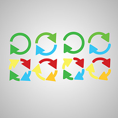 Image showing Arrows, icon or graphic sign for cycle, synergy or turning shapes isolated on grey background in studio. Process, action or color design for direction with flip, reverse or different repeat pattern