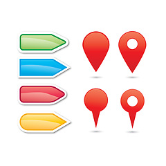 Image showing Graphic, arrow or icon of location for navigation, travel or transport isolated on white background. Abstract, pointing or red pin in studio for journey, route trip or direction to destination or map