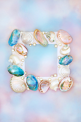 Image showing Shell and Pearl Abstract Frame on Rainbow Sky