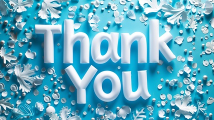 Image showing Blue Glossy Surface Thank you concept creative art poster.