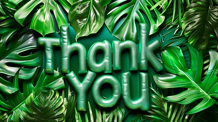 Image showing Green Glossy Surface Thank you concept creative art poster.