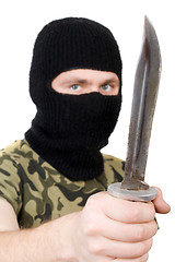 Image showing Portrait of the killer with a knife. Focus on the knife