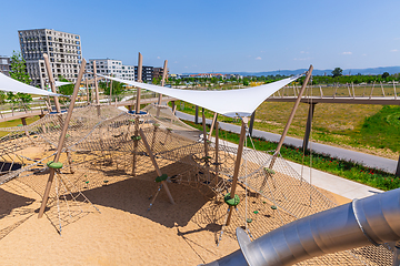 Image showing Large public city playground, panorama of modern urban area