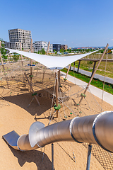 Image showing Large public city playground, panorama of modern urban area