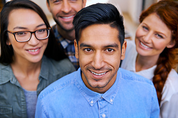 Image showing Portrait, group and business people at creative startup with confidence, project manager or happy leadership. Community, professional men and women together in design office for team, pride and smile