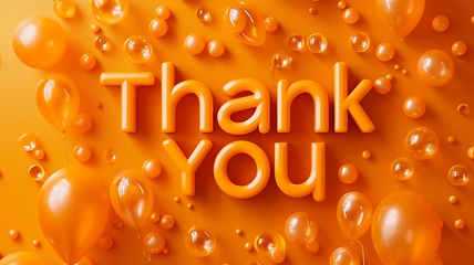 Image showing Orange Glossy Surface Thank you concept creative art poster.
