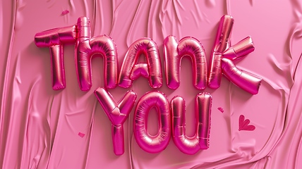 Image showing Pink Glossy Surface Thank you concept creative art poster.