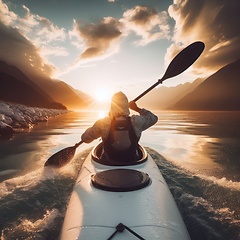 Image showing man kayaking or canoeing on a lake