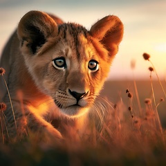 Image showing cute lion cub prowling and stalking