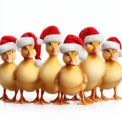 Image showing cute fluffy ducklings with santa hats on white 3d art generative