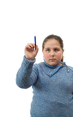 Image showing Isolated Girl Writing On White