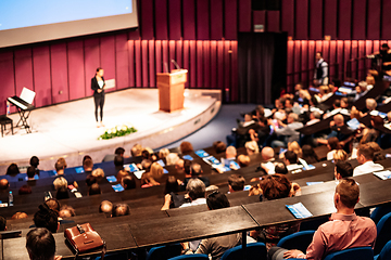 Image showing Woman giving presentation on business conference event.