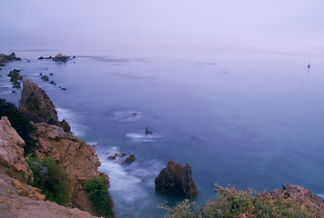 Image showing Heron, Boat, & Stormy Sea