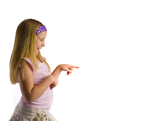 Image showing Girl Pointing to White