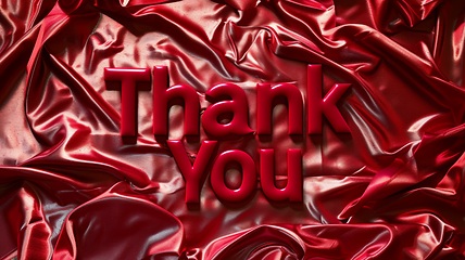 Image showing Red Glossy Surface Thank you concept creative art poster.