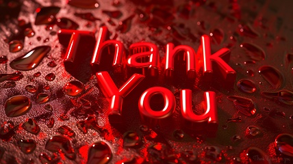 Image showing Red Glossy Surface Thank you concept creative art poster.