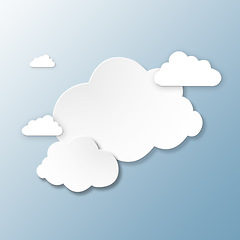 Image showing Cloud computing, sign and graphic with icon, storage or cartoon with art for digital transformation. Networking, futuristic illustration or information technology for online server on blue background