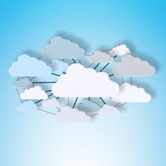 Image showing Cloud computing, connection and data with sign, link and information technology for art on blue background. Networking, storage icon and futuristic it for digital transformation with expansion on web