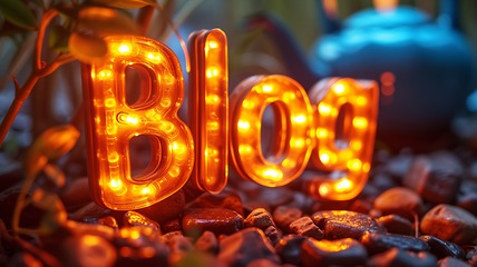 Image showing Orange LED Blog concept creative art poster.