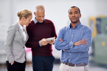 Image showing Managers, warehouse and inspection for distribution, trade and business for shipping and storage. Man, woman and startup for entrepreneur, workplace and industry for career productivity and commerce