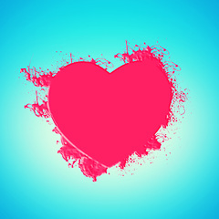 Image showing Graphic, pink and hearts for symbol of love for support, emotional connection and mockup space. Blue background, creative or illustration of wallpaper isolated in studio for care, design or romance