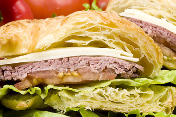 Image showing gourment roast beef sandwich on croissant