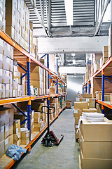 Image showing Stock, product and box in factory for ecommerce, delivery and logistics for retail and shipping. Supply chain, warehouse or industry with boxes and manufacturing for store, service and storage