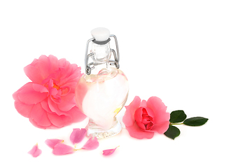 Image showing Rosewater for Skin Care with Pink Rose Flowers