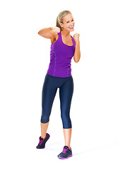 Image showing Woman, portrait and boxing punch in studio for workout performance or fitness, wellness or exercise. Female person, fist and gym training on white background for fighter athlete, challenge or mockup