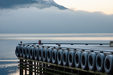 Image showing Misty morning on the dock