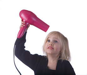 Image showing Child with Pink Hair Dryer