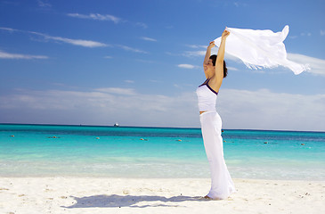 Image showing happy woman with white sarong