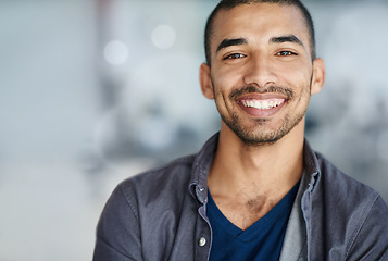 Image showing Happy, smile and portrait of business black man in office for career, working and job opportunity. Professional, creative startup and person with confidence, company pride and positive attitude