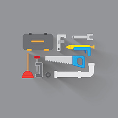 Image showing Abstract, tools and equipment for maintenance icon with kit and grinder for house chores or plumbing. Box, illustration for construction or renovation with screws for repairman and instruments