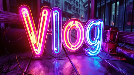 Image showing The word Vlog created in Neon Calligraphy.