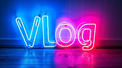 Image showing The word Vlog created in Neon Lettering.