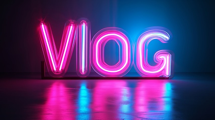 Image showing The word Vlog created in Neon Lettering.