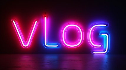 Image showing The word Vlog created in Neon Lettering.