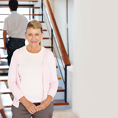 Image showing Happy senior woman and smile for business career, expertise and experience in management at office. Portrait of confident and businesswoman, mature manager or ceo of small company in workplace