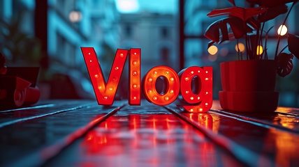 Image showing Red Vlog concept creative art poster.