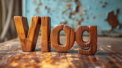 Image showing Wooden Mahogany Vlog concept creative art poster.