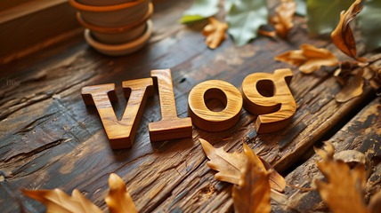 Image showing Wooden Teak Vlog concept creative art poster.