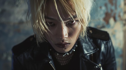 Image showing Adult Chinese Man with Blond Straight Hair Goth style Illustration.